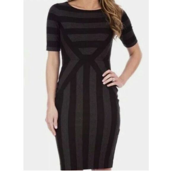 Anthropologie Maeve Geoplane Stripe Knit Sheath Dress Womens 6 Gray Black - Picture 1 of 10